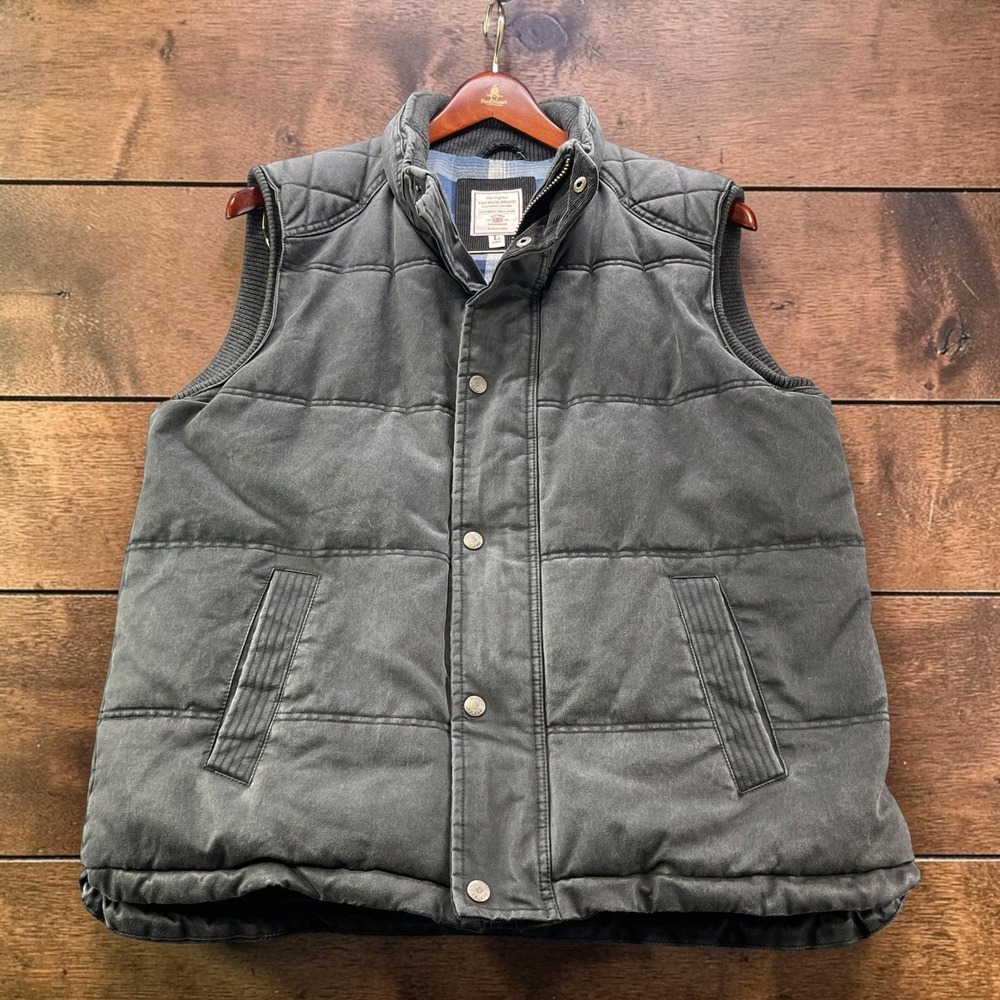 FatFace Mens Quilted Vest Gilet Dark Grey Plaid Flannel Lined Snap Zip Size L